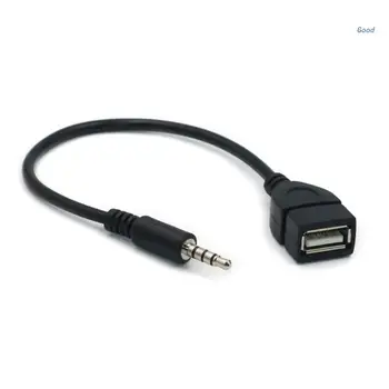 3,5 mm-es Férfi AUX Csatlakozó Jack-USB 2.0 Női Átalakító Adapter kábel Kábel az Autó Aux Port 20 cm/8 cm-es Hosszúság, Fekete
