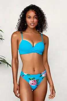 Ég Kék Virágos Csavar Közepén Emelkedik Bikini Nyaralás Nyaralás Strandcuccot Márkás Fürdőruhát Summer Surf Viselni
