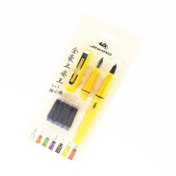 Jinhao 599 Sárga toll Szett 5db Kék Tinta Közepes nib jól nib töltőtoll Diák kalligráfia toll office Üzleti