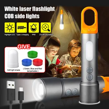 9Modes 4 fényforrás LED-es zseblámpa, teleszkópos zoom zseblámpa töltés USB-kábel vadászat, fény, kemping lámpás, oldalról fény,horog