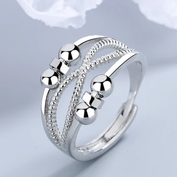Anti Szorongás Gyűrű, Gyöngyökkel, Fidget Béke Gyűrű Dupla Üres Sort Forgatás Spinner Kunckle Gyűrű a Nők a Férfiak Stressz LXAE