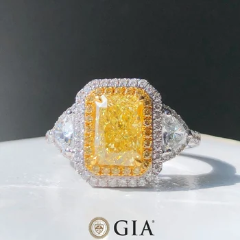 GIA 2.01 ct Divatos Sárga Gyémánt Tömör 18K Arany Női Gyémánt Esküvői, Eljegyzési Gyűrűk, Nők