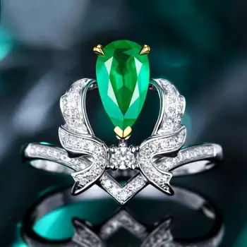 HOYON Eredeti 18k Arany színű gyűrű 2023 Trend Új Vízcseppet Körte Korona Gyűrű Utánzat Smaragd Szín Kincs Két Hang Gyűrű