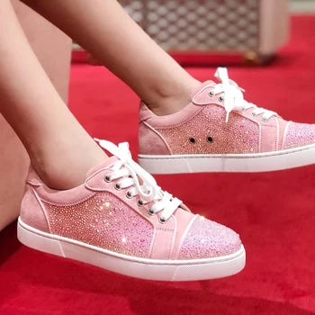 Új női cipő rózsaszín teljes gyémánt alacsony szárú bőr alkalmi cipő