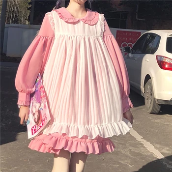 Party ruhák nők 2022 y2k Japán Édes Rózsaszín Lolita Op Gótikus Aranyos Vintage Fodros Cosplay Kawaii Két Darab bál vestidos