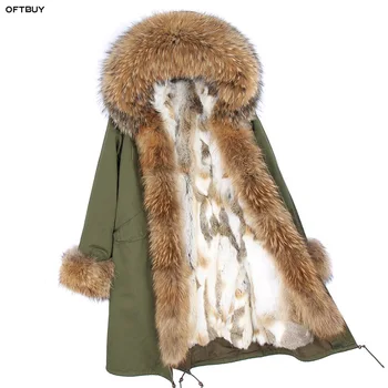 2022 Valódi Szőrme Kabát Téli Kabát Női Hosszú télikabát Nagy Természetes Mosómedve Prémes Gallér Hood Rex Nyúl, Prémes bélés kabát, meleg koreai