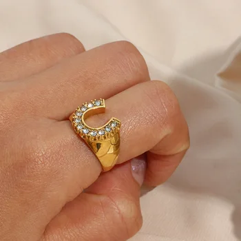 G&D Patkó Elem Egyszerű Gyűrű, Arany Színű, Gyönyörű Cirkon U-alakú Gyűrű Bájos Női Esküvői Ékszer Parti Ékszer