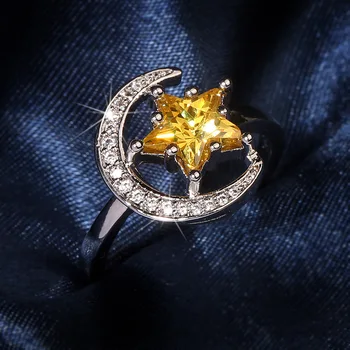 Luxus Női Nagy Hold, Csillag, Gyűrű Divat Rose Arany, Ezüst Színű, Eljegyzési Gyűrűk, A Nők Klasszikus Sárga Jegygyűrű Ékszer