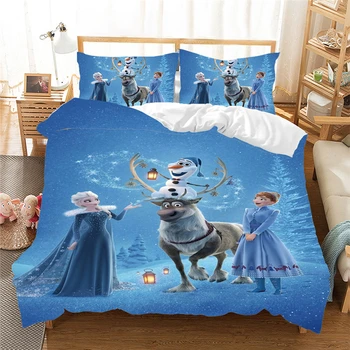 Disney Anna Elsa Poliészter Ágyneműgarnitúra Fagyasztott Királynő King Size Bed Set Gyermekek Lány Paplanhuzat Paplan Ágynemű Szett