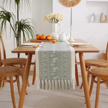 Pamut, Vászon Tassel terítő Tea Asztal Dekoráció, Kézzel csomózott Tassel asztali futó luxus Poliészter asztali futó