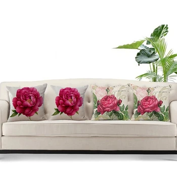 2 Db Vintage Virágos/Virág Len Dekoratív Dobja Párnahuzat Párnahuzat Otthon, Kanapé, Dekoratív Rose, A & B