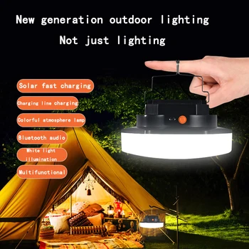 Napelem Töltés Kemping Lámpa LED Színes Sürgősségi USB Sokoldalú Bluetooth Audio Sátor zenelejátszó Légkör Magas