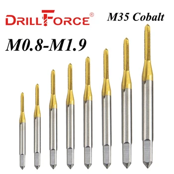 Drillforce Kobalt Csavar Szál Érintse meg a Fúró 3 mm Szár Mini HSSCO M35 Egyenes Fuvola M0.8-M1-esen.9 Gép, Eszköz Rozsdamentes Acél