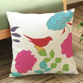 Design Modern, Európai stílusú, virágok, madarak nyomtatás pamut, vászon párnahuzat irodai bútorok párnák nagykereskedelmi egyéni