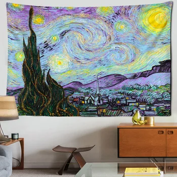 Csillag, Hold Éjjel Van Gogh Festmény Nyomtatott Nappali Dekoráció Falra Gobelin Jóga Szőnyeg Szőnyeg Lakberendezés Művészet