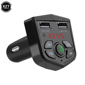 A Bluetooth-kompatibilis Verzió 5.0 FM Transmitter Autóba Játékos Kit Kártya Autós Töltő QC3.0 Dual USB Voltmérő & AUX IN/OUT DC 12/24V