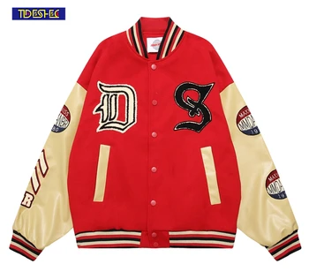 Pár Utcai Hip-hop Túlméretezett Kabátok Unisex Streetwear Férfi Retro Baseball Egységes Levelet Hímzett Alkalmi Laza Kabátok