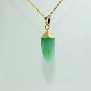 Divat Ékszer Zöld természetes Ausztrália kő aranyozott medál nyaklánc nyers Chrysoprase medál, lánc nyaklánc női ajándék