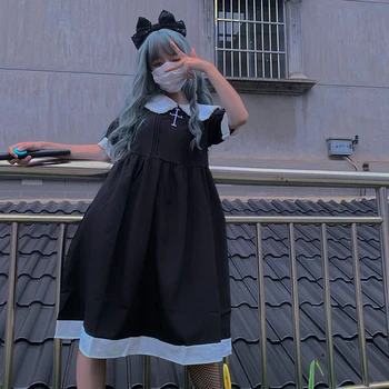 A nők 2020 Új Nyári Japán Egyetemi Stílus Sötét Hímzett Gyöngyös Baba Gallér, Magas Derék Ruha gothic lolita ruha ruha
