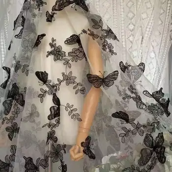 Új Hímzett Csipke Anyagból készült Fonal 3D Applied Pillangó Csipke, Háló, Hímzett Virág Baba Fátyol Függöny