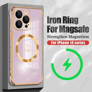 A Magsafe Vezeték nélküli Töltés tok iPhone 14 13 Pro Max 12 Pro 14 Plusz 11 Galvanizáló Szív Ütésálló Puha Szilikon hátlap