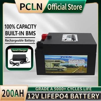 12V 100Ah 200Ah LiFePO4 Akkumulátor Beépített BMS Lítium-Vas-Foszfát Sejt 5000 Ciklus Az Outdoor Kemping golfkocsi Solar Tároló