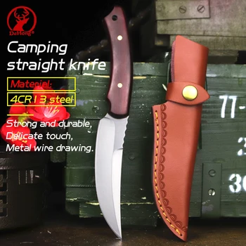 4CR13 Acél kültéri éles taktikai kés Vadonban túlélés önvédelem kés rózsafa integrált acél hordozható kés