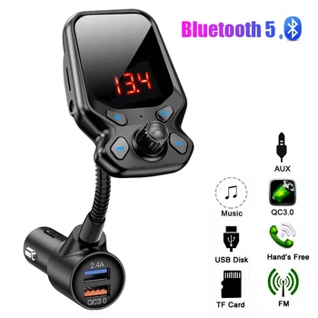 1.77 inch Bluetooth-kompatibilis Autós MP3 Audio AUX Játékos 5.0 FM Transzmitter Vezeték nélküli Kihangosító Autóskészlet QC 3.0 Kettős USB Töltő