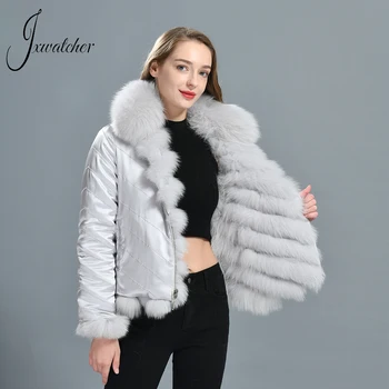 Jxwatcher Igazi Róka Bunda Magas Minőségű, 100% Selyem Bélés Reverzibilis Viselni Kabátok Női Téli Kabát Egyéni Luxus Bundát Hölgy