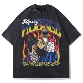 Hip-Hop Divat Rapper Portré Nyomtatás Póló Harajuku Férfiak Vintage Mosott Pamut Felsők Pólók Tshirt 2023 Streetwear póló