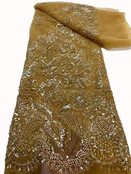 2023 új kézzel készített buborék gyöngyök francia tulle sequin hímzés, luxus high-end egyedi esküvői ruha szövet 5 yard