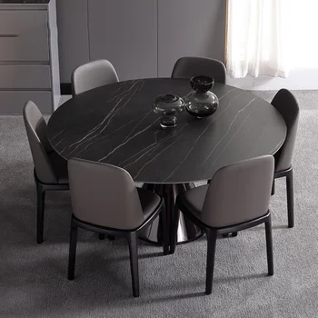 Olasz Stílusú Rock Testület Kerek Étkező Asztal, Székek, Luxus Kombináció Egyszerű, Modern Bútor, Háztartási GY50CZ