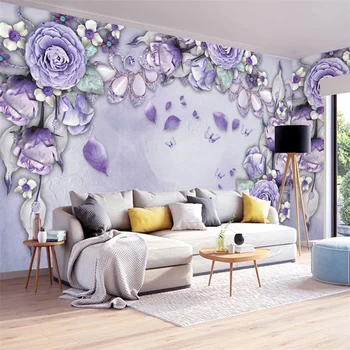 wellyu Egyéni háttérkép, 3d Európai luxus lila virág, ékszerek TV háttér nappali, hálószoba háttérképet